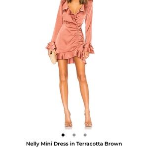 MAJORELLE Ruffled Mini Dress in Terracotta